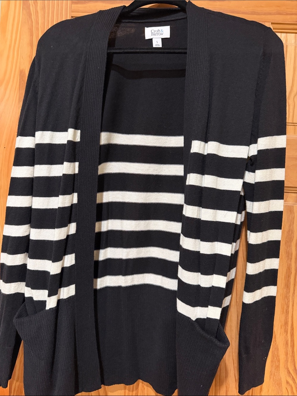 croft & barrow Black and White Striped Open-Front Cardigan